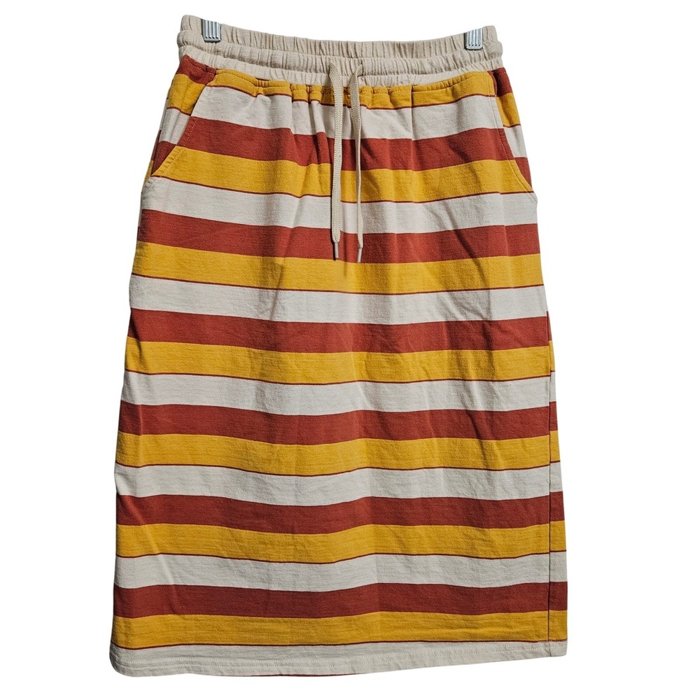Inherit Skirt Womens Small Orange Yellow Striped Midi Knit Drawstring Retro Boho